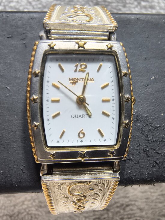 Montana Silversmiths Watch Cowgirl Up Silver Gold Texas Stars New Bat Works ECU main image 5